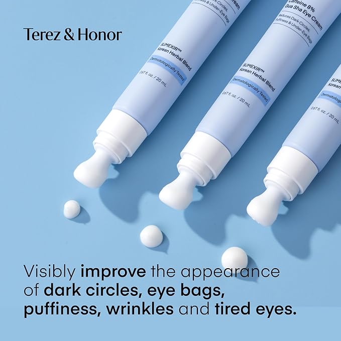 TEREZ & HONOR Caffeine & Hyaluronic Acid Under Eye Patches for Dark Circles with 8% Caffeine Eye Cream - Eye Care 2 Step Kit, Dermatologist Tested Korean Skincare Formula, 60 Pcs + 20mL