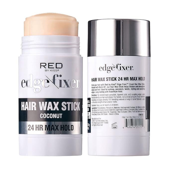 Red by Kiss Hair Wax Stick 24HR Max Hold Edge Fixer Edge Control Pomade Non-Sticky, Non-Oily Flake Free Hair Styling Wax (Coconut)