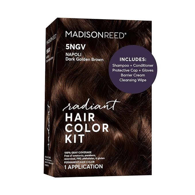 Madison Reed Radiant Hair Color Kit - 5NGV Dark Golden Brown with Warm Tones (Napoli Brown), Dimensional Gray Hair Blending Permanent Hair Dye, PPD-Free & Ammonia-Free, 1 Pack