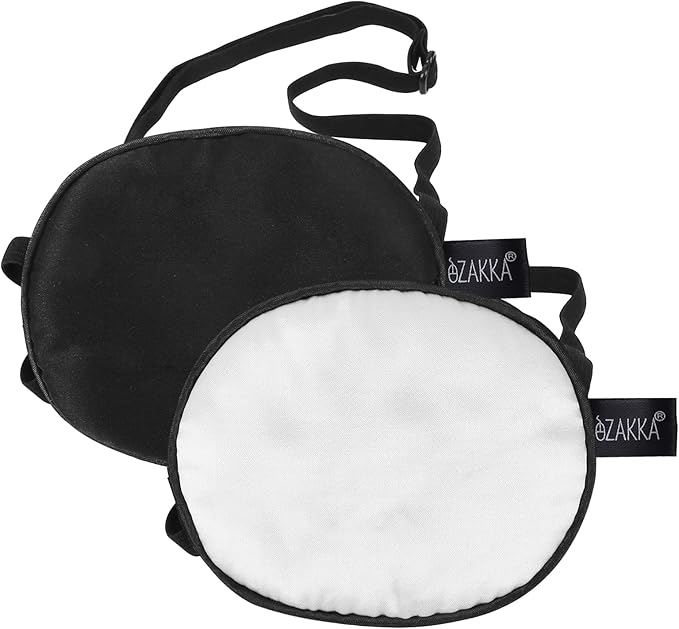 eZAKKA 2 Pieces Silk Eye Patch Medical Eye Patch for Adult Women Elastic Lazy Adjustable Single Eyepatch with Elastic Strap (L, Black+Grey)
