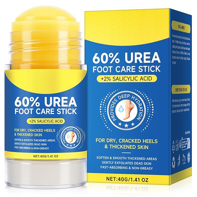 60% Urea Cream Stick with 2% Salicylic Acid, Maximum Strength Callus Remover for Dry Cracked Heels, Intensive Foot Cream for Dead Skin, Exfoliating Moisturizer for Hands, Knees, Elbows (1.4 oz)