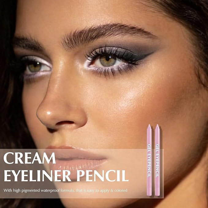 2 PCS Light Pink Eyeliner Pencil Set, Shimmer Gel Waterline Eye Liner Brightener Pen, Multi-Use Creamy Glitter Metallic Eyeshadow High Pigmented Long-Lasting for Older Women with Sharpener