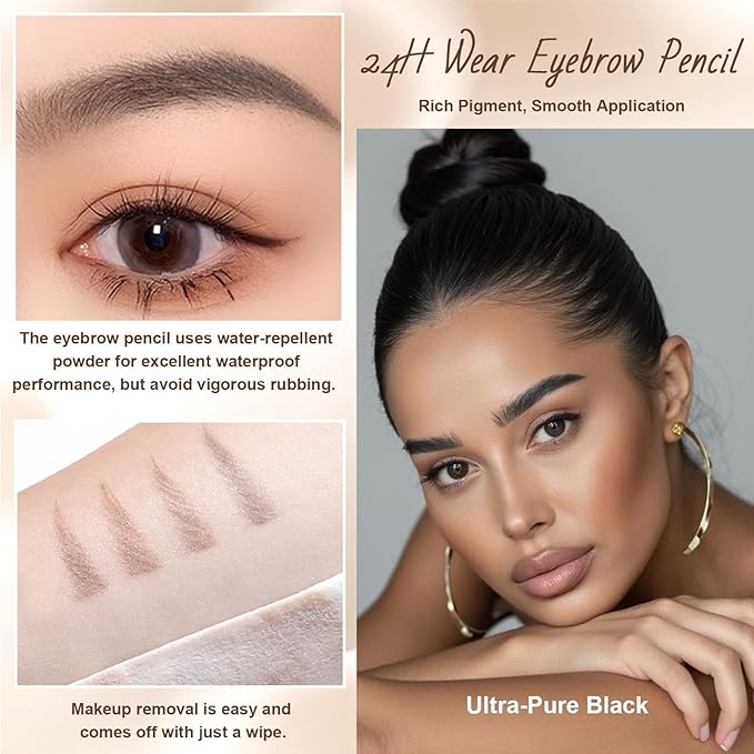 Eyebrow Pencil, Retractable Definer with Dual Brush, Ultra-Fine Tip for Precise Brow Makeup, Waterproof Gel Formula, Natural Hair-Like Strokes, Enhance Beauty (Pure Black, Ultra)