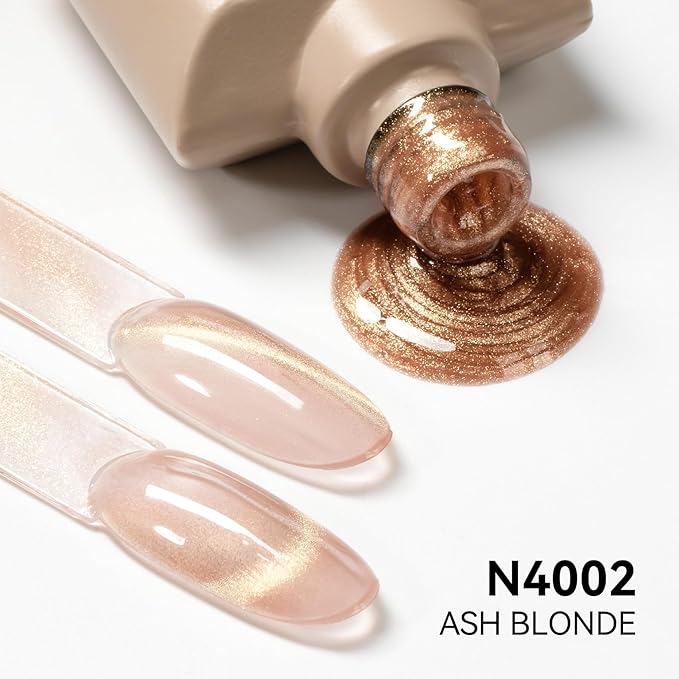 MAYCHAO 15ML Ash Blonde Cat Eye Gel Nail Polish 1Pc Golden Pink Cat Eye Gel Polish Soak off Holographic Magnetic Nail Polish for Nail Art Manicure Salon DIY at Home, 0.5 OZ