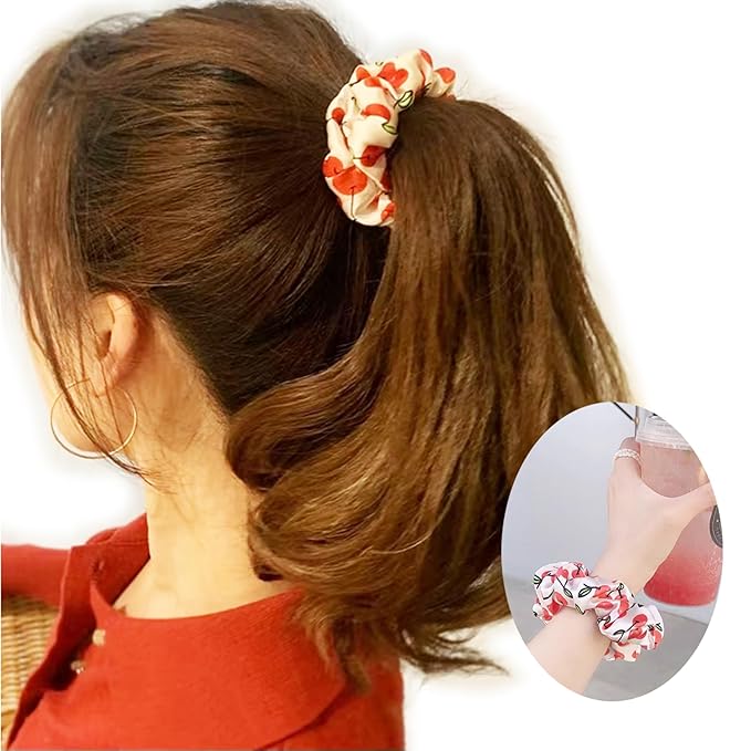 SALE 100% Pure Mulberry Silk Hair Scrunchies16 Momme silk scrunchies 100% Silk Hair Scrunchies Silk Hair Ties for Women Girls Curly Thick Thin Hair Women's Black Satin Sleep (1, 13 cherry)