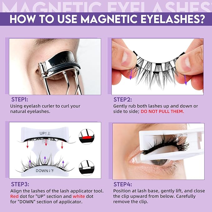B&Qaugen Reusable Magnetic Lashes Magnetic Eyelashes Natural Look False Eyelashes with Applicator Easy to Wear and Remove Glue-Free Pestañas Magnéticas