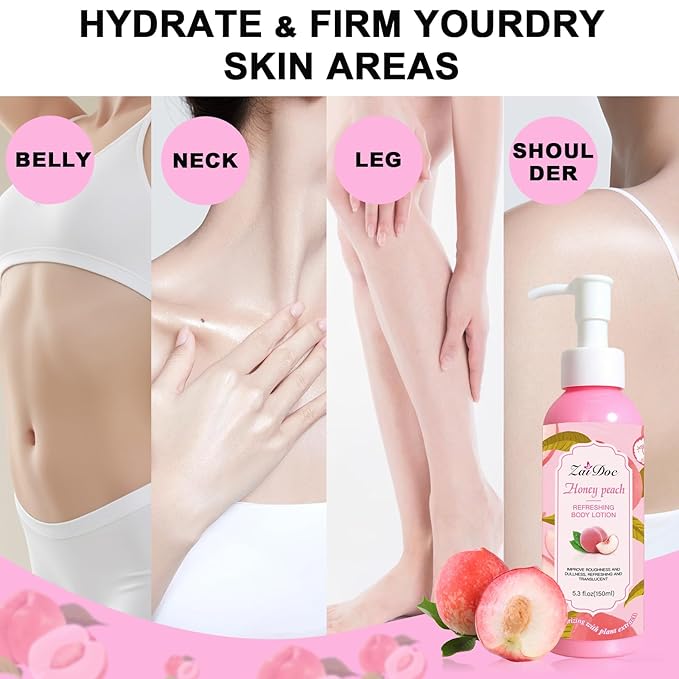 Body Lotion, 24hr Moisturizing & Deep Hydration, Absorbs Instantly Moisturizer for All Skin Types, 5.3 fl oz (1 Pack, Peach)