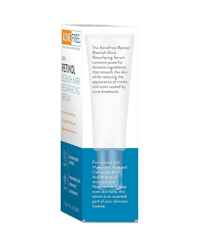AcneFree Retinol Blemish Mark Resurfacing Serum with Hyaluronic Acid, and Niacinamide | Helps to Reduce the Appearance of Acne Marks | Redness Control | 1 Ounce