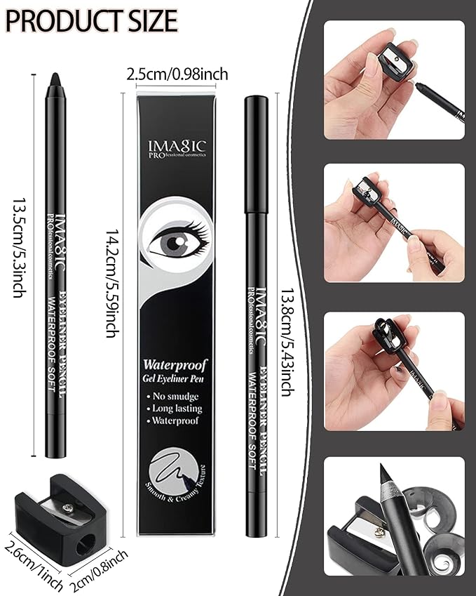 Black & White Waterproof Gel Eyeliner Pens, White Highlighter Eye Liner Pencil, Matte Long Lasting Super Smooth formula Eye Liner Eyeshadow Makeup Pencil, Gift Set for Women(3Pcs)