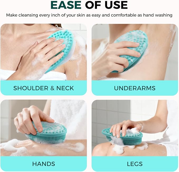 2 Pack Silicone Body Scrubber, Exfoliating Silicone Shower Scrubber for Body, Gentle 2 in 1 Silicone Loofah Alternative for Women Men, Dual-Sided Soft Bath Scrubber for All Skin, Black+Green