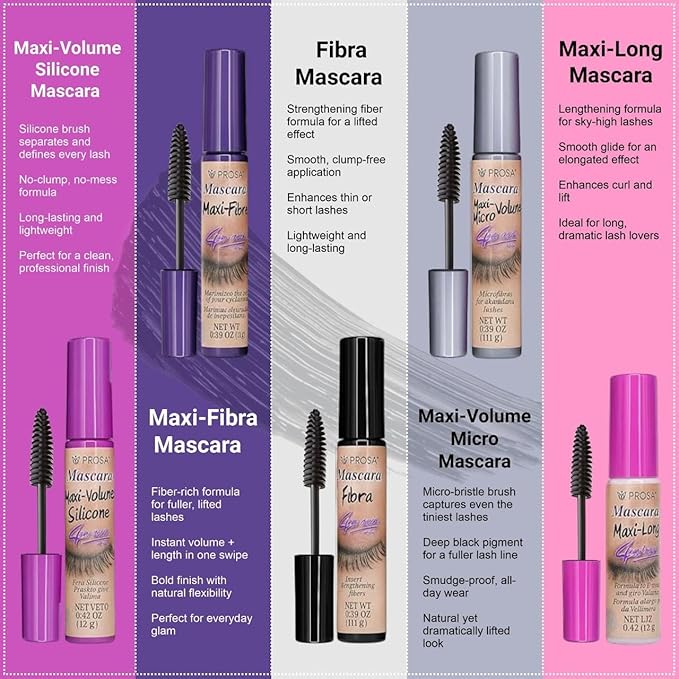 Mascara Professional Collection for Amplified Volume Complete Lash Length Deep Ebony Shade and Enduring All-Day Glamour Pack of 5