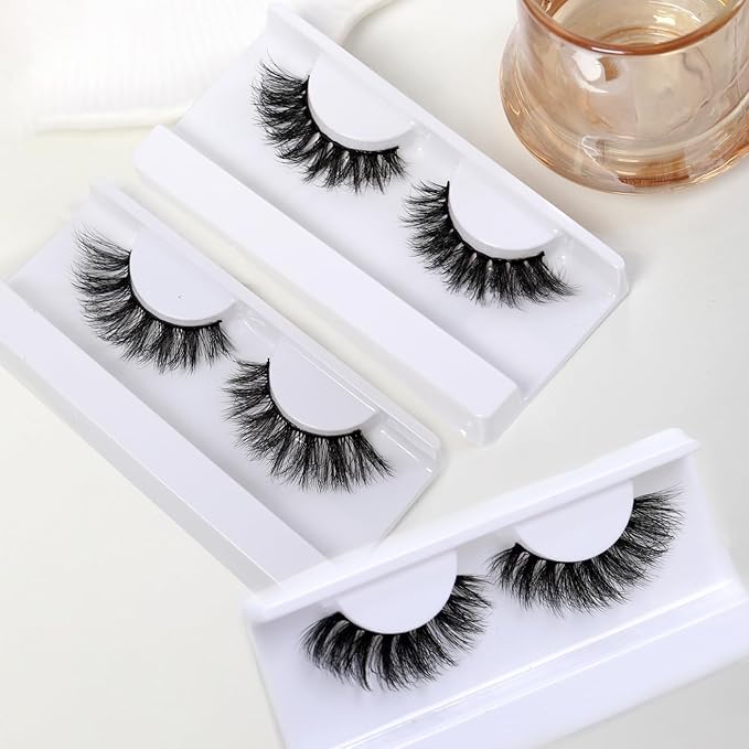 3D5D False Eyelashes 15-18mm Includes 3 Styles 27 Pair PACK Mix Cross Fluffy Natural Look Luxury Volume Faux Mink Lashes Reusable Strip Lashes, Mulitpack