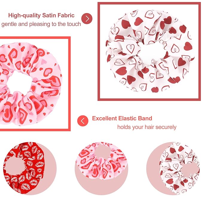 Silk Satin Scrunchies for Women Girls 12 PCS Valentine Hair Scrunchies Silk Satin Hair Ties for Thick Hair Bulk Hair Ties Hair Accessories