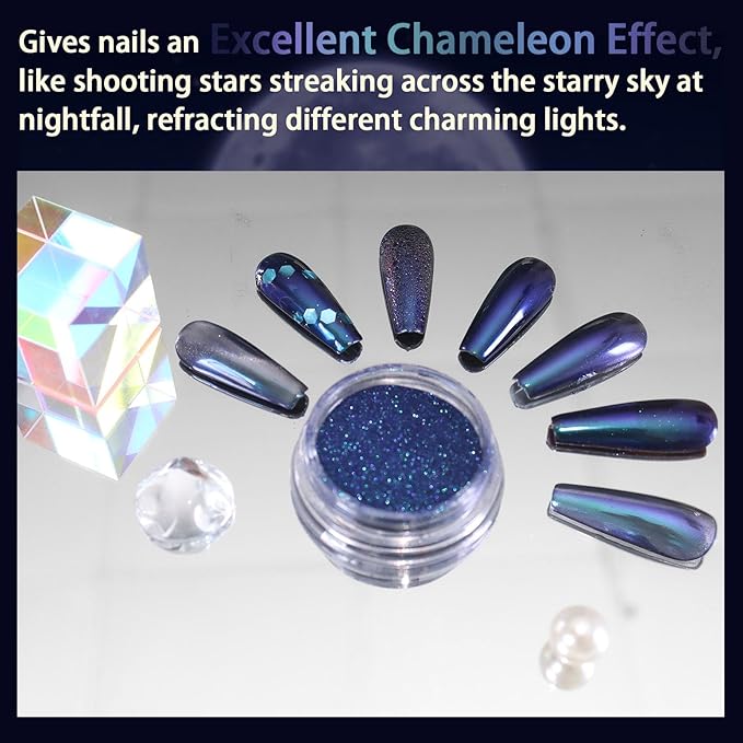 Allstarry Chameleon Chrome Nail Powder, Color-Shift Nail Powder Pigment Glitter Dust Magic Chameleon Mirror Effect Aurora Chrome Effect for Gel Polish Nail Art Decoration-Peacock Spirit