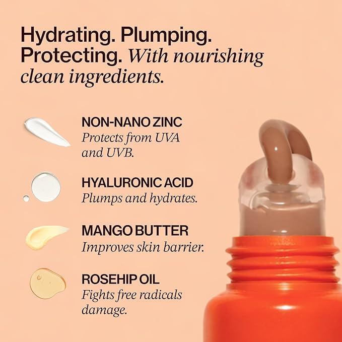 Daily Lip Sun Gloss SPF 30 in Iced Coffee (.59 Oz), Made with clean Ingredients like Mango Butter & Rosehip Oil for Nourishing and Hydrating, Hyaluronic acid for plumping, Glossy, modern neutral color