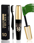Green Waterproof Mascara for Eyelash, 5D Silk Fiber Lashes Extension Colored Tube Mascara with Eyelash Brush, Long Lasting Smudge-proof Volumizing Lengthening, St Patrick's Eye Makeup Gift for Women