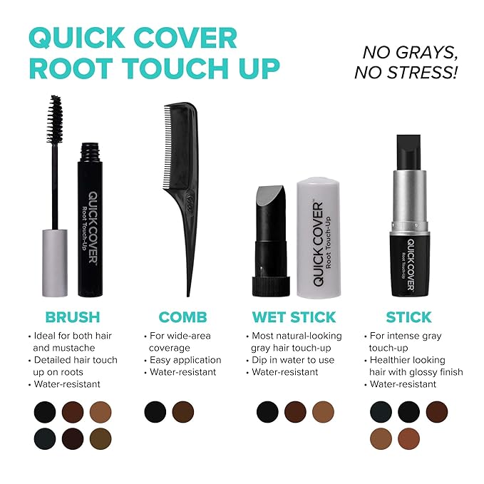 RED by KISS Quick Cover Root Touch Up Rescue (Medium Brown), Mascara Natural Water-Resistant Temporary Gray Concealer Cover Up Brush for Hair Mustache & Beard, Formulated with Jojoba Oil