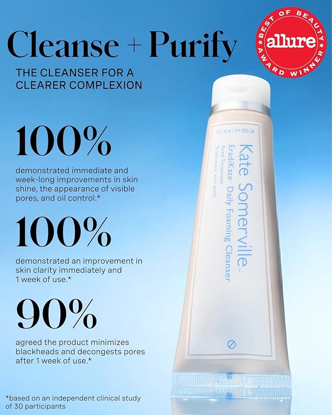 Kate Somerville EradiKate 3% Sulfur Daily Foaming Cleanser Acne Treatment – Clinically Formulated Medicated Face Wash Balances Skin & Cleans Pores, 4 Fl Oz