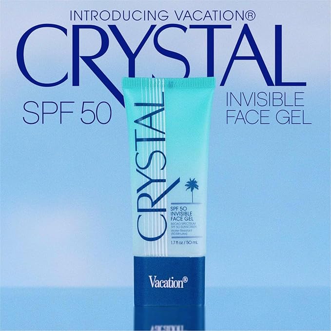Vacation Crystal SPF 50 Face Gel, Clear Sunscreen, Hydrating & Nourishing, Water-Resistant, Fragrance-Free, Travel Size, 1.7 Fl. Oz. | Clear Sunscreen, Hydrating, Nourishing, Water-Resistant, Travel Size