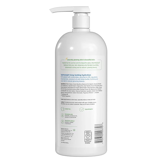 Alba Botanica Hydrating Moisturizing Lotion for Dry Skin with Vitamin E and Shea Butter, 32 Oz (Packaging May Vary)