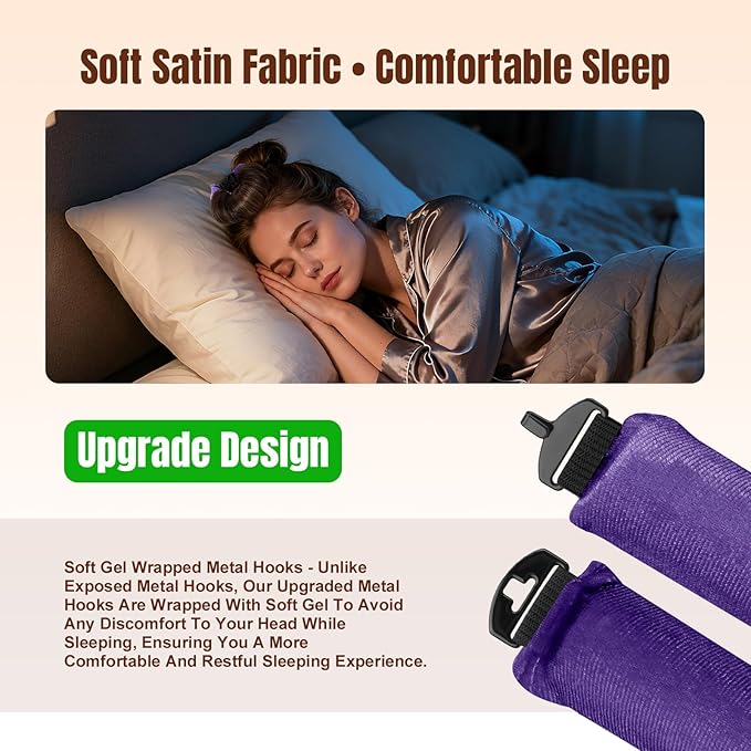Overnight Heatless Hair Curler, Upgraded with Hair Pad Grippers Satin Jumbo Flexi Blowout Curls Rods, 3pcs No-Heat Styling Tools Curling Rod to Sleep in for All Hair Types - Purple