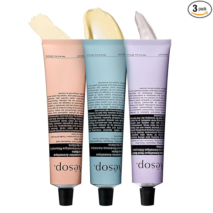 Aesop Hand Balm Set – Resurrection, Reverence & Eleos Hand Cream Trio– Deeply Nourishing Botanical Hand Care with Citrus, Woody & Herbaceous Aromas | 2.4 oz each Travel Size