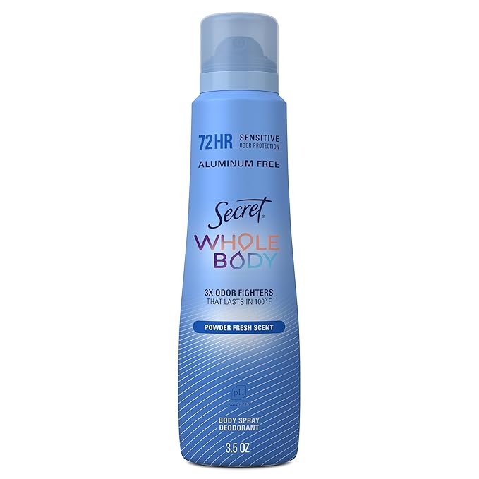 Secret Aluminum Free Whole Body Deodorant Spray for Women, 72hr Sensitive Freshness & Odor Defense, PH Balanced, Invisible Protection, Safe to Use Everywhere, Powder Fresh Scent, 3.5 oz