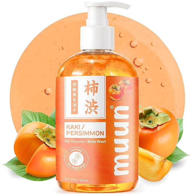 Muun Persimmon Body Wash For Old People Smell, Odor Control - Japanese Purifying Deodorant Soap, Deodorizing Body Wash, Smooth Deeply Cleansing - Body Odor Eliminator