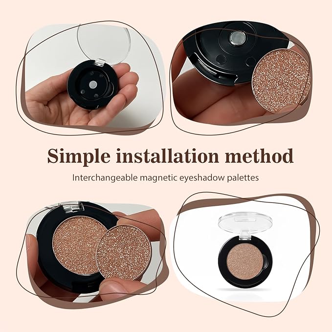 Refillable Eyeshadow Palette - Matte/Glitter/Duo-Chrome Pressed Powder & Cream Formula, Neutral/Shimmer/Smokey Multichrome, Travel-Friendly Iron Pan Refills (Glitter, D50)