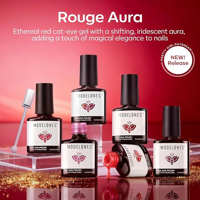 modelones Cat Eye Gel Nail Polish, 6 Colors Red Glitter Burgundy Ruby Sparkle Shimmer Gel Polish Set with Magnet Nail Gel Polish Kit Soak Off Led Nail Art Manicure Salon DIY Gifts