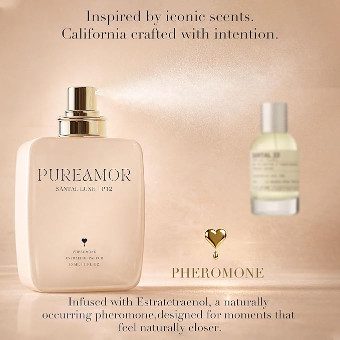 PUREAMOR Pheromone Perfume for Women, Santal Luxe Extrait de Parfum - Long Lasting Warm Woody Sandalwood Scent, 30% High Concentration, Full Size Fragrance Spray, 1.0 oz / 30 ml