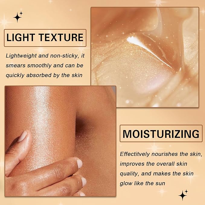 Glitter Sunscreen Oil with Coconut,SPF 45 Broad Spectrum,Body Shimmer Oil with Gold Mica,Lightweight Non-Sticky,Water Resistant,Glowing Results,3.72 fl oz,AMBER