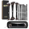 10 PCS Travel Makeup Brush Set With Bag, Makeup Brushes, Double-End Multi-functional Brushes for Foundation Powder Blush Eyeliner Eyeshadows, Professional Face Brush Set（Black）