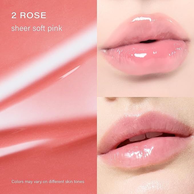Melixir Vegan Lip Treatment, Sheer Tinted Lip Balm for Instant Hydration & Shine, Moisturizing Lip Gloss, Infused with Vegan Collagen & Jojoba Oil, Cruelty-Free, Korean Skincare-2 Rose(0.5oz/15g)