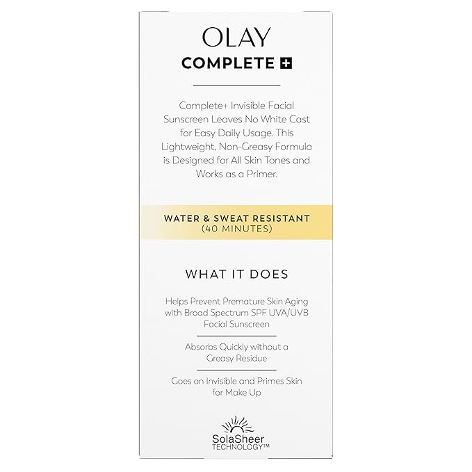 Olay Invisible Facial Primer + Sunscreen SPF 35, Aloe, Vitamin C & E Enriched, Lightweight, Water & Sweat Resistant & 100% Invisible, 2 fl oz
