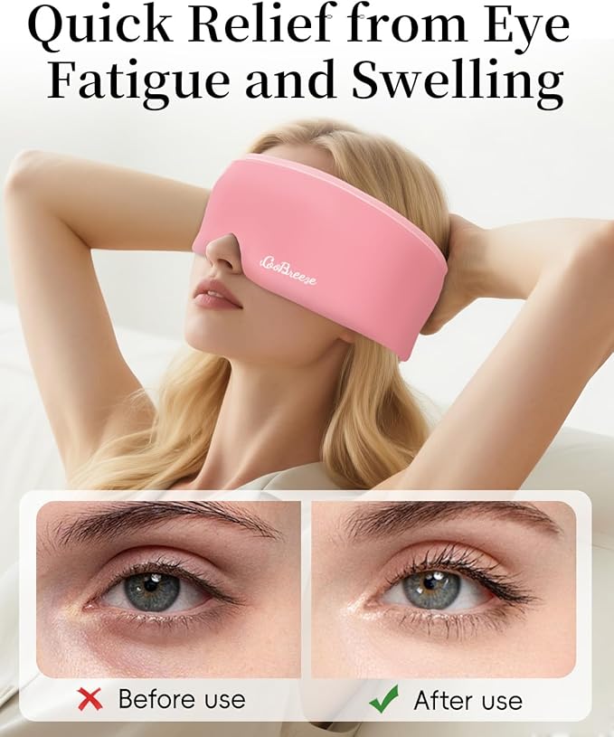 Cooling Eye Mask for Puffy Eyes, FSA Eligible HSA, Headache and Migraine Relief Gel Eye Mask, for Headache, Puffiness, Eye Strain, Reusable Face Ice Pack for Post-Surgery Care, Light Pink