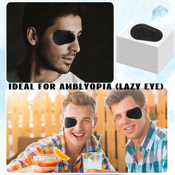 Panitay 40 Pcs Adhesive Eye Patches for Adults Eye Patch for Disposable Breathable Amblyopia Lazy Adhesive Bandages for Men(3.3 x 2.3 Inch,Black)
