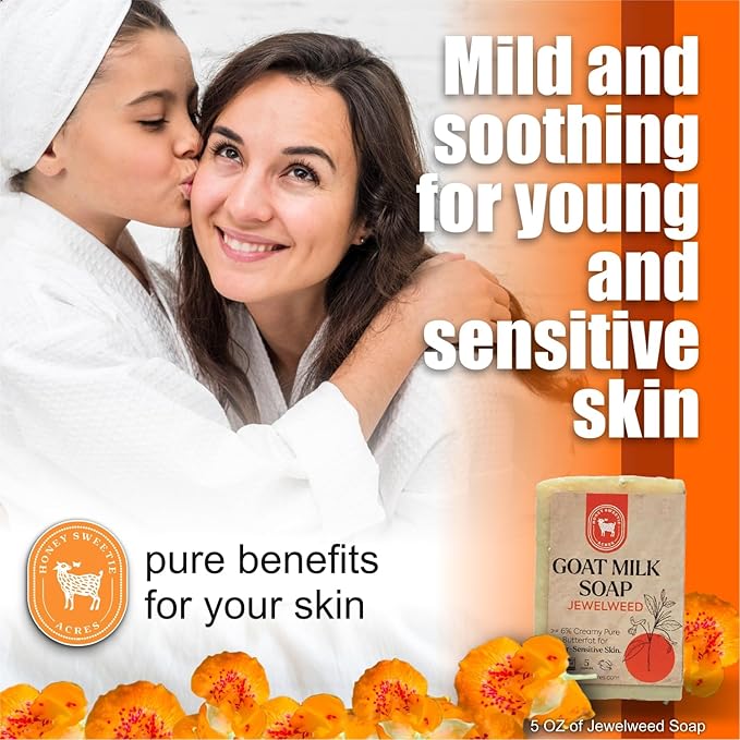 Honey Sweetie Acres Fresh Off The Goat All Natural Moisturizing 5 Oz Bar Of Handmade Jewelweed Goat Milk Soap - Made in USA