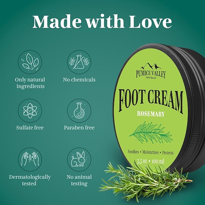 Pumice Valley Foot Balm Cream for Dry Cracked Heels and Feet - Natural Foot Moisturizer Balm for Calluses and Dry Feet Treatment (2 Pack Rosemary)