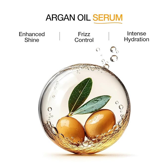 GKHAIR Smoothing Serum - 100% Pure Organic Argan Oil Hydrating Strength Shine Dry Damaged Repair Anti-Frizz Moistures Nourishment & Weightless Styling All Hair Types