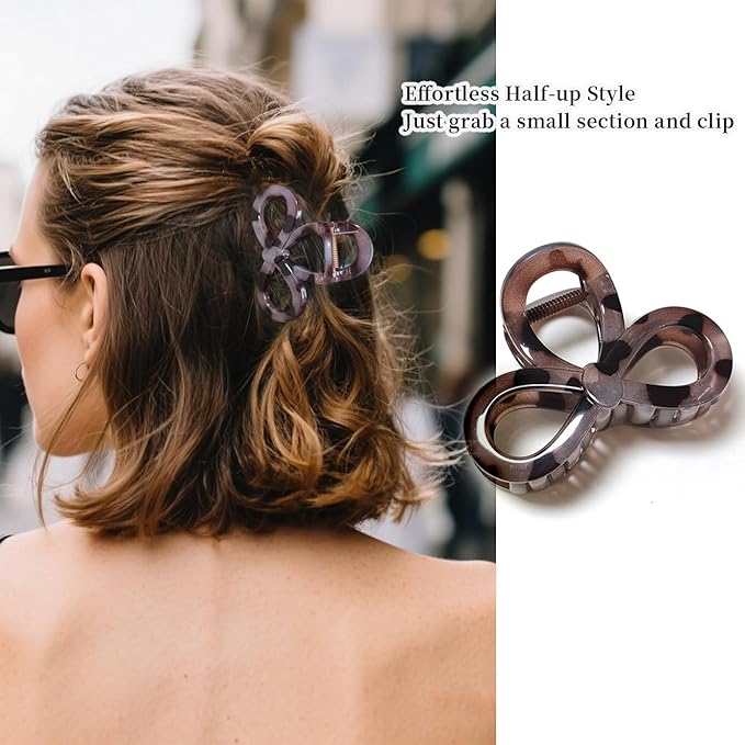 3.3 Inch Hair Claw Clips, Unbreakable Glossy Bow Claw Clip for Women's Thin & Medium Thick Fine Hair, 5 Pack