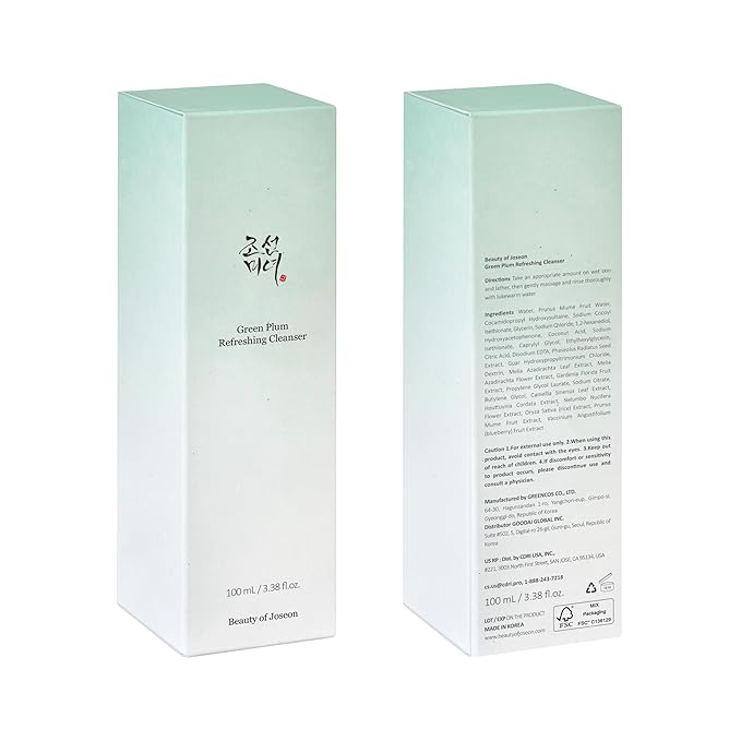Beauty of Joseon Red Bean Water Gel (100ml, 3.38 fl.oz.) with Green Plum Refreshing Cleanser (100ml, 3.38 fl.oz.), Korean Skincare
