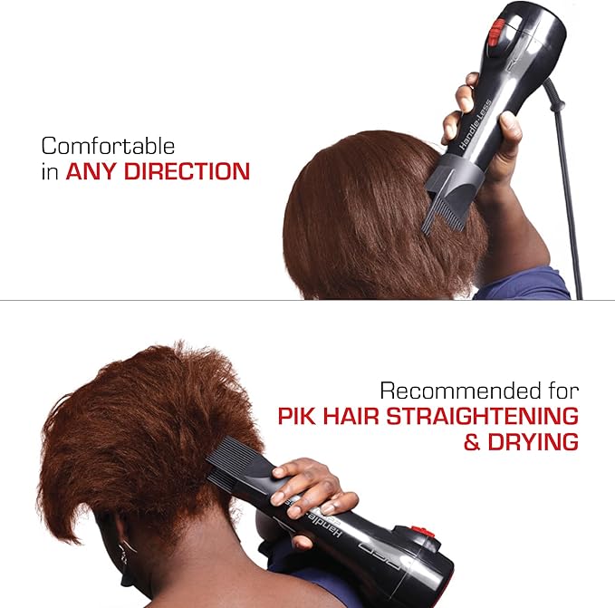RED by Kiss Handle-Less 2200W Ceramic Tourmaline Hair Dryer, 3 Heat Settings, Pro Blow Dryer with Comb Attachment, Ionic for Frizz-Free Shine, Detangler & Straightening for 4C