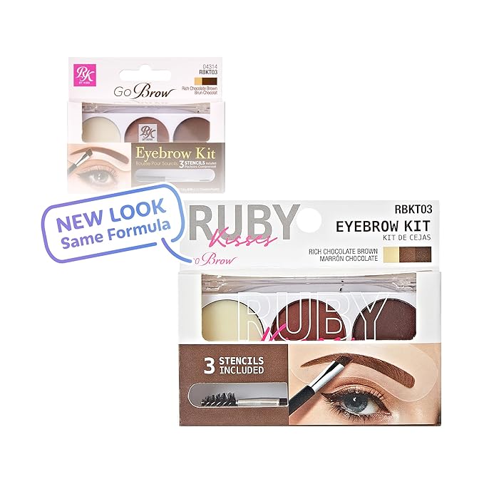 Ruby Kisses Go Brow Eyebrow Kit, Dual Shade Powder & Wax, Includes 3 Stencils, Perfect for Shaping & Defining, Natural Brow Look, Ideal for Sparse Brows