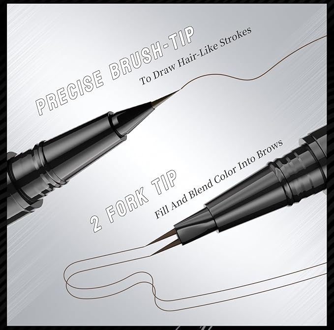 NinjaTiger Eyebrow Pencil Brow Pen - 2-Pack 2-IN-1 Dual-Ended Eye Brow Pencils 2-Fork-Tip Microblading Eyebrow Pen for Women Waterproof Eyebrow Pen with Brow Brushes Light Brown ＆ Brown