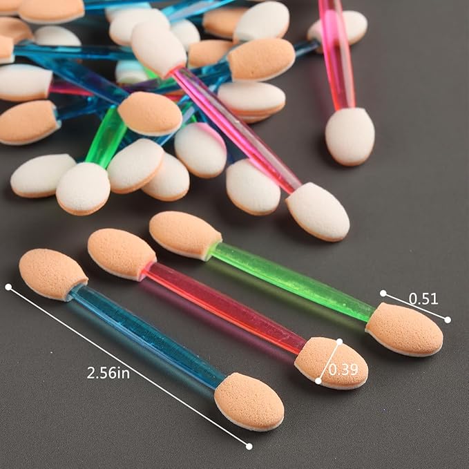 Fcozpjk Chrome Nail Powder Applicator Brushes, 100PCS Colorful Disposable Eyeshadow Applicators, Dual Side Eye Shadow Sponge Sticks, Nail Glitter Powder Pigment Pen Brush, Nail Art Applicator Tools