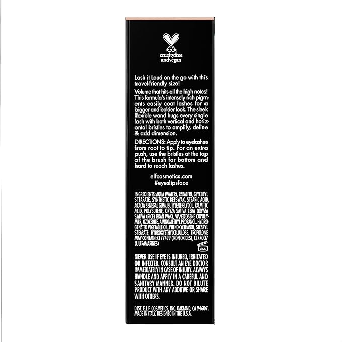 e.l.f. Lash It Loud Mascara Mini, Volumizing & Intensely Pigmented Formula For Fuller & Bolder Lashes, Adds Dimension, Vegan & Cruelty-Free, Black