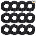 Silk Satin Scrunchies for Women Girls 12 PCS Black Hair Scrunchies Bulk Silk Satin Hair Ties for Thick Hair Hair Accessories