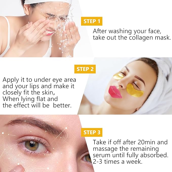 30 Pairs 24K Gold Eye Masks & Lip Mask, Under Eye Patches and Lip Pads,Collagen Crystal Mask Set for Puffy Eyes, Dark Circles, Lip Mask Skincare for Teacher Appreciation Gifts