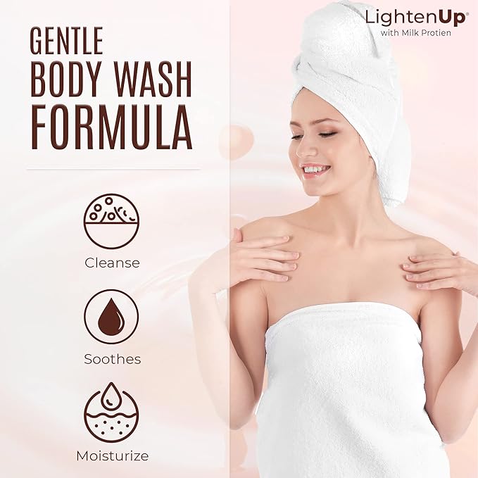 OMIC Lighten-Up LightenUp Lactic Acid Body Wash - 33.8 Fl oz / 1000 ml - Exfoliating Shower Gel, with Shea Butter, Coconut Oil, For All Skin Types